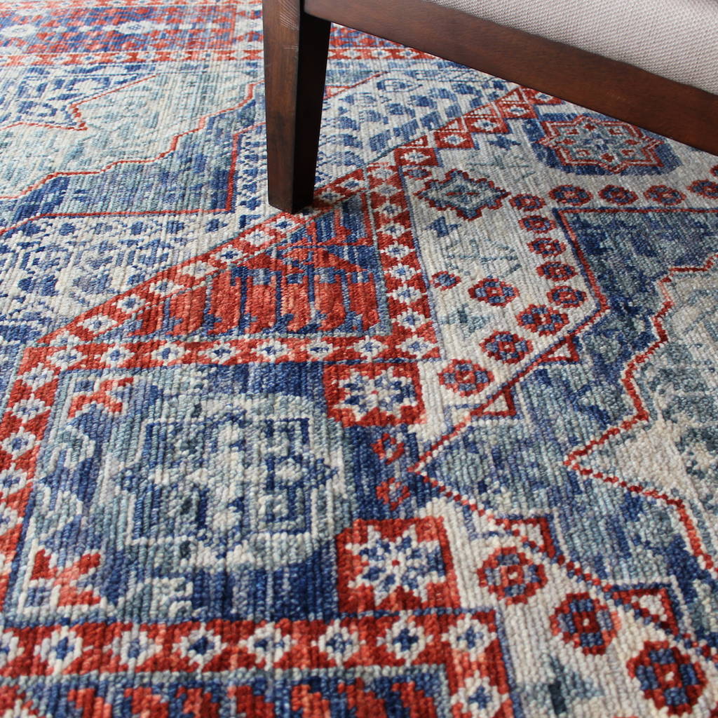 Red blue traditional rug